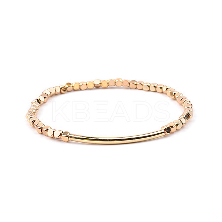 Gold-tone Miyuki Elastic Crystal Beaded Bracelet with Acrylic Tube Beads ST1039680-1