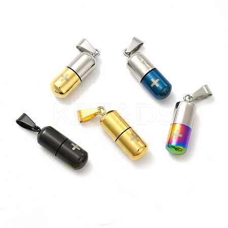 Ion Plating(IP) 304 Stainless Steel Openable Capsule Pill Box Pendants STAS-E184-01-1