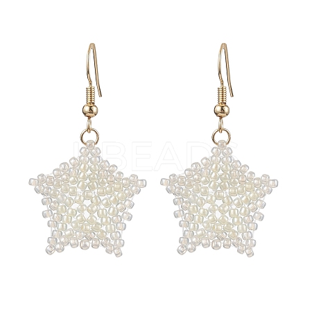 Snowflake Braided Glass Seed Bead Dangle Earrings EJEW-JE05868-1