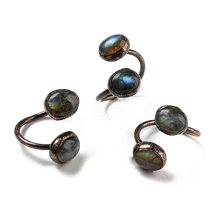 Oval Shape Natural Labradorite Open Cuff Rings RJEW-M157-16R-1