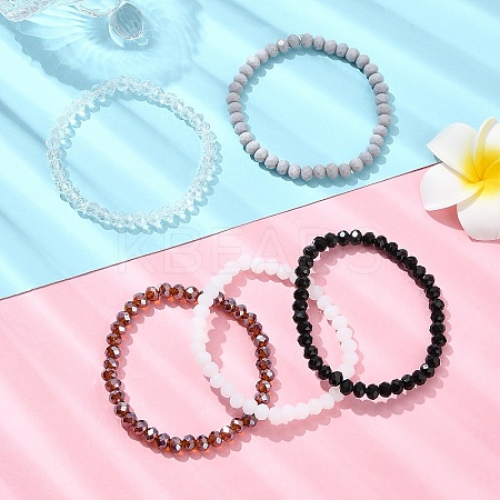 5Pcs 5 Styles Faceted Rondelle Glass Beaded Stretch Bracelet Sets BJEW-YW00004-05-1