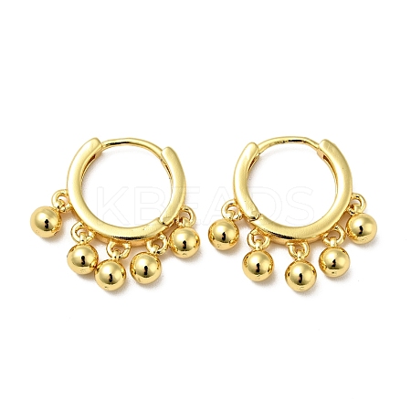 Brass Round Beads Dangle Hoop Earrings for Women EJEW-A079-07G-1