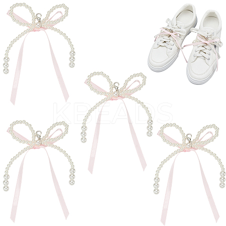 4Pcs Plastic Imitation Pearl & Ribbon Bowknot Pendant Decorations DIY-HY0002-10B-1