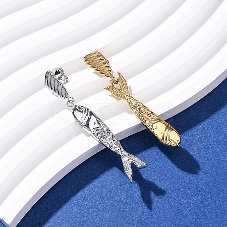 Fish 304 Stainless Steel Dangle Stud Earrings EJEW-A140-01GP-1