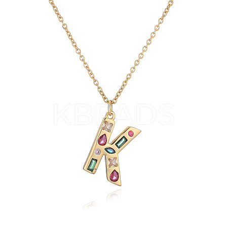 Brass Pave Colorful Cubic Zirconia Initial Pendant Necklaces for Women FS-WG02860-11-1