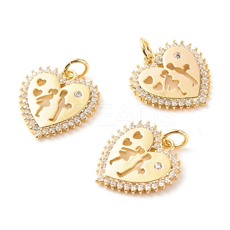 Valentine's Day Theme Brass Micro Pave Clear Cubic Zirconia Pendants ZIRC-P094-19G-RS-1