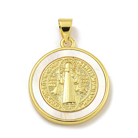 Rack Plating Brass Pave Nature Shell Religion Pendants KK-C074-31G-01-1