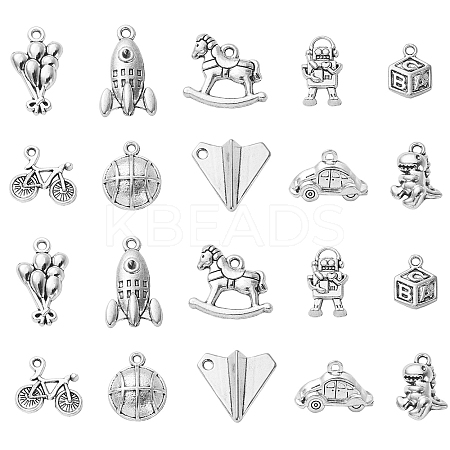 100Pcs 10 Styles Bicycle & Square & Balloon & Robot Tibetan Style Zinc Alloy Charms TIBEP-CJ0002-88-1