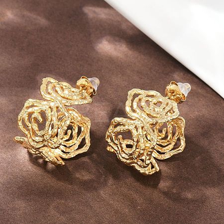 304 Stainless Steel Hollow Flower Stud Earrings EJEW-A138-06G-1