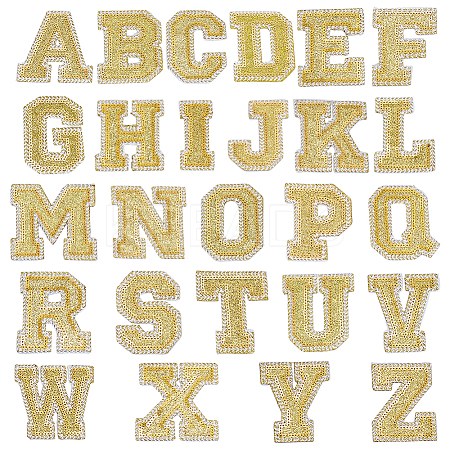 26Pcs Letter A~Z Glitter Powder with Paillette Sew on Cloth Patches PATC-MA0001-54C-1