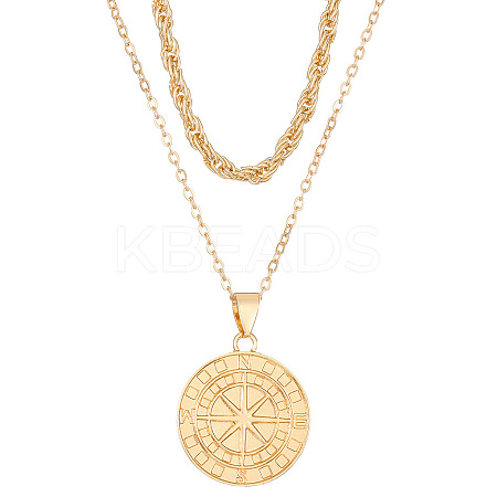 Compass Alloy Double Layer Pendant Necklaces for Women WH-WG93E93-01-1
