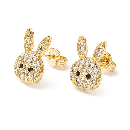 Rabbit Cubic Zirconia Stud Earrings EJEW-P196-03G-1