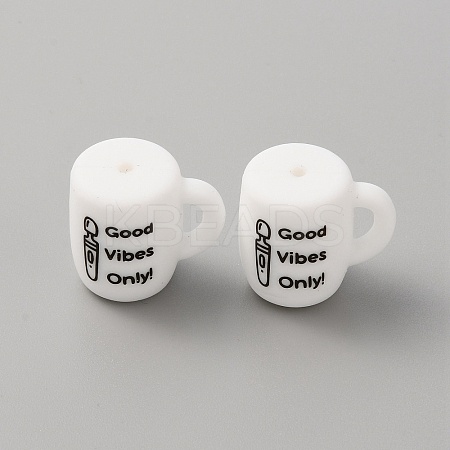 Cup with Word Ggood Vibes Only Silicone Beads SIL-WH0006-18B-1