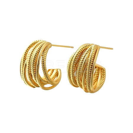 Multilayer C-Shaped Brass Stud Earrings EJEW-R018-03G-1