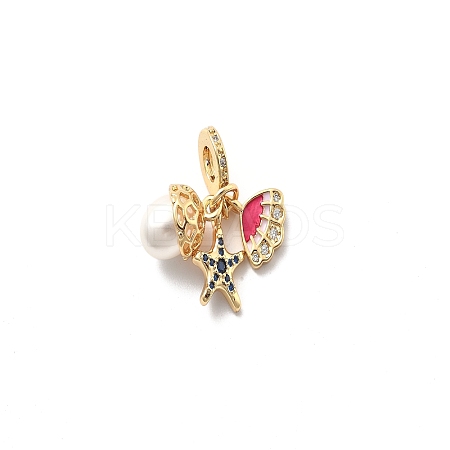 Rack Plating Brass Cubic Zirconia European Dangle Charms KK-Q017-29G-1