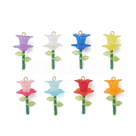 8Pcs Glass Seed Beaded Flower Pendants PALLOY-MZ01195-1