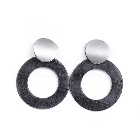 PU Leather Dangle Stud Earrings EJEW-JE03294-01-1