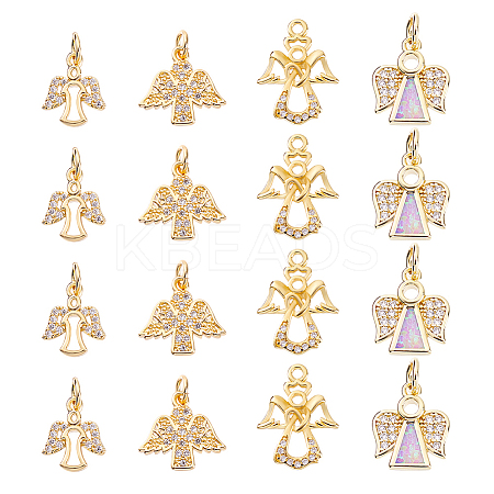 12Pcs 4 Styles Brass Micro Pave Cubic Zirconia Charms KK-GA0001-73G-1