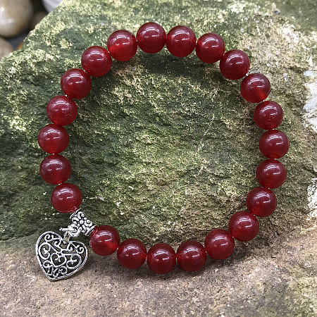 Natural Red Agate Round Beaded Stretch Bracelets DM7312-1-1