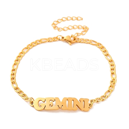 Constellation 202 Stainless Steel Figaro Chain Link Bracelets for Women Men AJEW-U006-01A-1