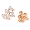 Rack Plating Leaf Brass Clear Cubic Zirconia Stud Earrings EJEW-M090-20G-2