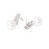 Cubic Zirconia Stud Earrings with Glass Pearl EJEW-H086-06P-2