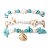 3Pcs 3 Styles Starfish Synthetic Magnesite & Turquoise Beaded Anklets AJEW-TA00030-2