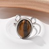 Oval Natural Tiger Eye Finger Rings RJEW-M062-02P-02-4