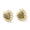 Natural Labradorite Heart Stud Earrings with Plastic Pearl Beaded EJEW-E599-02G-01-3
