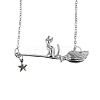 Halloween Alloy White Cat with Broom Pendant Necklaces for Women FS-WGACF10-04-1