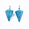 Cone/Spike/Pendulum Dyed Synthetical Blue Turquoise Stone Pendants G-R278-77-1
