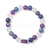 Natural Amethyst & Quartz Crystal & Blue Aventurine Beads Stretch Bracelets for Women BJEW-TA00704-02-2