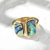 Rectangle 304 Stainless Steel Paua Shell Cuff Rings for Women RJEW-G346-04G-01-2
