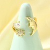 Ocean Theme Brass Micro Pave Cubic Zirconia Cuff Rings for Women RJEW-F184-17C-G-1