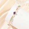 Natural Mixed Gemstone Faceted Round and Cube Beaded Bracelets with Natural Pearl & Brass End Chains BJEW-JB14336-02-2