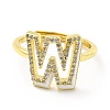 Mixed Color Enamel Initial Letter Adjustable Ring with Clear Cubic Zirconia RJEW-P045-01G-W-3
