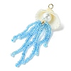 Natural Clam Shell & Glass Pearl & Glass Seed Beaded Big Pendants PALLOY-MZ00298-02-3