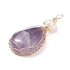 Natural Amethyst Copper Wire Wrapped Pendants PALLOY-JF01398-04-3