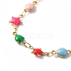 Enamel Star & Heart Link Chain Necklace NJEW-H169-02G-2