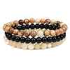 3Pcs 3 Style Natural Picture Jasper & Black Agate & Citrine Round Beaded Stretch Bracelets Set PW23030759584-1