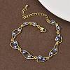 Brass Enamel Flat Round Evil Eye Link Chain Bracelets for Women BJEW-G764-01G-05-3