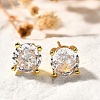 Flat Round Brass Micro Pave Clear Cubic Zirconia Stud Earrings EJEW-R018-08G-1