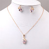 Butterfly & Flat Round Alloy Rhinestone Pendant Necklaces & Stud Earrings FS-WG892EC-01-1
