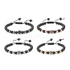 4Pcs 4 Color Natural Obsidian & Synthetic Hematite Braided Bead Bracelet with Cubic Zirconia BJEW-JB08117-1