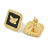 Square with Butterfly Ion Plating(IP) 304 Stainless Steel Stud Earrings EJEW-G400-17G-01-1