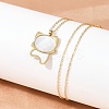 304 Stainless Steel Pave Natural White Shell Cute Cat Shaped Pendant Necklaces for Women NJEW-F339-01G-4