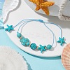 Starfish & Turtle Synthetic Turquoise(Dyed & Heated) Braided Bead Bracelets BJEW-JB09818-01-4