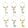 Giraffe Alloy Enamel Pendants Wine Glass Charms Sets AJEW-JO00186-1