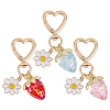 3Pcs 3 Colors Enamel Alloy Flower with Acrylic Strawberry Keychain KEYC-DC0001-31-1