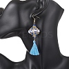 Lantern Glass Seed with Handmade Polyester Cotton Tassel Dangle Earrings EJEW-MZ00671-4